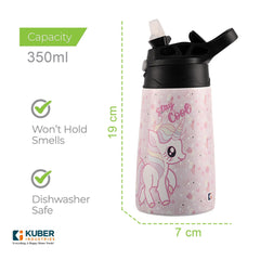 Kuber Industries 350 ml Insulated Water Bottle | Stay Cool Kids Water Bottle | Stainless Steel Kids Water Bottle | Water Bottle with Push-Button Flip Lid | Bottle For School | Pink | Pack of 3