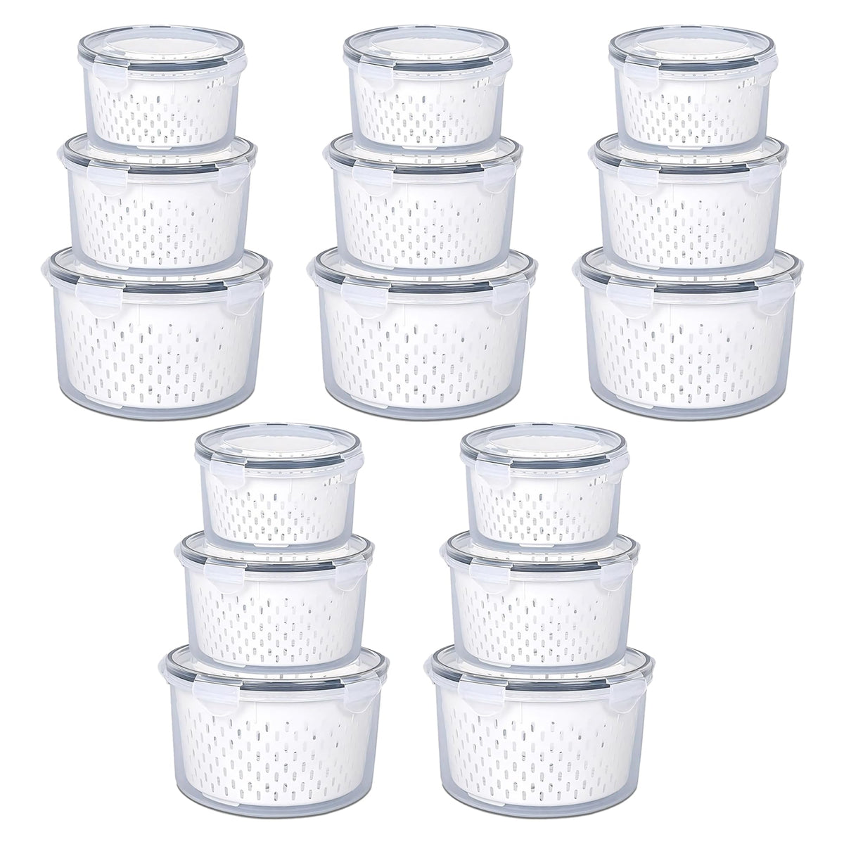 Kuber Industries 15 Pcs Food Containers | Round Storage Box for Fridge | Vegetable Fruit Strainer Basket | Refrigerator Storage Box | Containers With Airtight Lid | HXP00282 | Transparent | Pack of 5