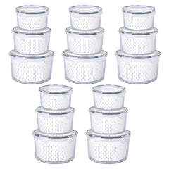 Kuber Industries 15 Pcs Food Containers | Round Storage Box for Fridge | Vegetable Fruit Strainer Basket | Refrigerator Storage Box | Containers With Airtight Lid | HXP00282 | Transparent | Pack of 5