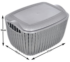 Heart Home Multiuses Small M 25 Plastic Basket/Organizer With Lid- Pack of 4 (Grey & Brown) -46HH051