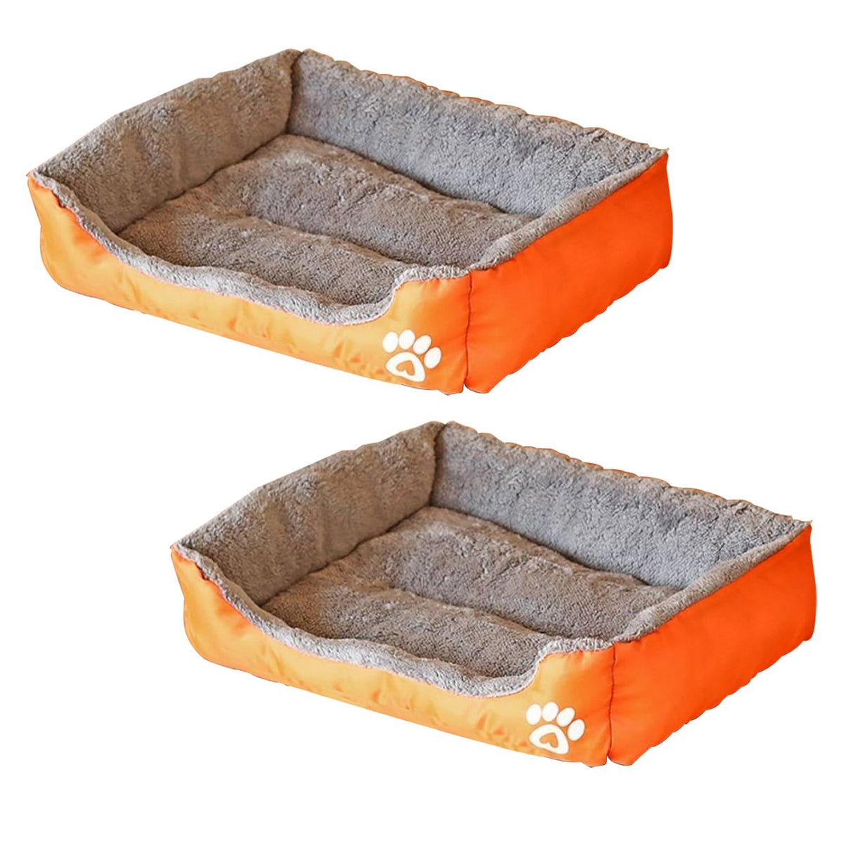 Kuber Industries Dog & Cat Bed|Super Soft Plush Top Pet Bed|Oxford Cloth Polyester Filling|Washable Dog Bed|Rectangular Cat Bed with Rise-Edge Pillow|QY036OR-S|Orange (Pack of 2)