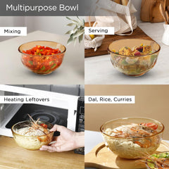 Kuber Industries Set of 4 Borosilicate Glass Bowls | 420 ml Each | Microwave Safe | Scratch Resistant | Serving & Mixing Bowls for Kitchen | Round | Transparent | Yellow
