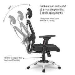 Kuber Industries Ergonomic Office Chairs for Work From Home | Comes with Manual Height Adjustable Armrest, Headrest & 2D Lumbar Support | Comfy Study Chair for Students with Wheels | Black