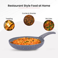 Heart Home Non-Stick Aluminum Frying Pan with Handle | Lightweight Induction Pan for Omelettes & Fish Cooking & Tadka | Scratch Resistent, Gas & Induction Compatible | Light Grey