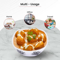 Heart Home Shatter Resistant Melamine White Bowls Set of 6 | Lightweight, BPA Free Aesthetic Bowl Set | Black Tree Print - White