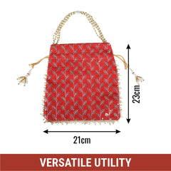 Heart Home Potli|Silk Wedding Potli|Drawstring Closure Potli|Wallet Potli|Christmas Gift Potli|Baby Shower Potli|Traditional Shagun Potli|Square Embroidery Potli|Red