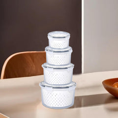 Kuber Industries 16 Pcs Food Containers | Round Storage Box for Fridge | Vegetable Fruit Strainer Basket | Refrigerator Storage Box | Containers With Airtight Lid | HXP00285 | Transparent| Pack of 4