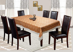 Kuber Industries Flower Design PVC 6 Seater Dining Table Cover - Brown
