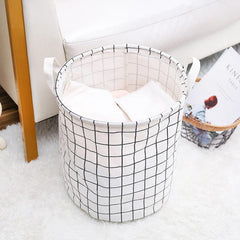 Kuber Industries Foldable Storage Basket|Round Toy Storage Bin|Side Grab Handle|Wardrobe, Closet Organizer (White) (Pack Of 2)