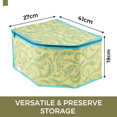 Heart Home Blouse Cover | Clothes Storage Bag | Zipper Wardrobe Organizers | Non-Woven Clothes Organiser | Side Transparent Blouse Organizer | Leaf-Design | Pack of 3 | Green