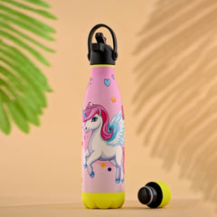 Kuber Industries 500 ml Water Bottle with 2 Lids | Unicorn Rainbow | Stainless Steel Bottle for Travel-Gym & Sports | BPA-Free Insulated Sipper Bottle for Adults & Kids with Straw | Pink | Pack of 5