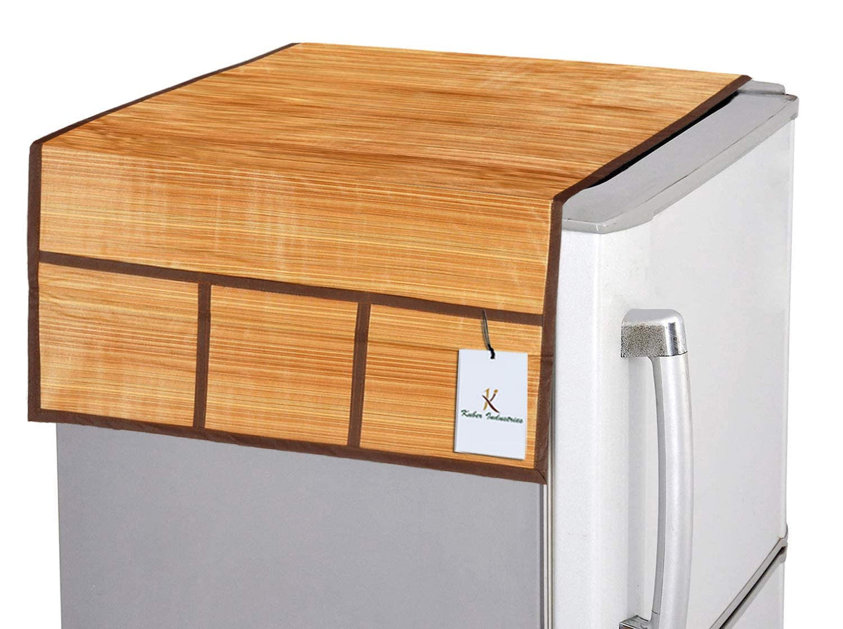 Kuber Industries Lining Net Design Cotton Fridge Top Cover - Cream (CTKTC02093)