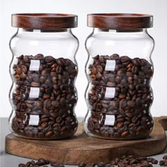 Urbane Home Borosilicate Glass Jar with Bamboo Lid | Kitchen Organizer Items & Storage | Multi-utility, Leakproof, Airtight Storage Jar for Cookies, Snacks, Tea, Coffee, Sugar | Set of 2 (700ml)