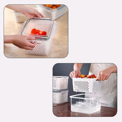 Kuber Industries 18 Pcs Food Containers | Storage Box for Fridge | Vegetable Fruit Boxes | Refrigerator Storage Box | Containers With Airtight Lid | Strainer Basket | HXP00284 | Transparent|Pack of 6