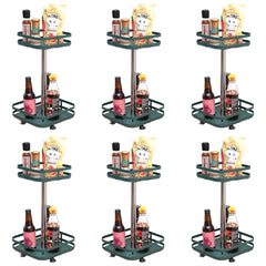 Kuber Industries 2-Layer Rotating Spice Rack|Square Shelf For Cabinet Countertop|360-Degree Rotable Kitchen Trolley|Fruit Basket Pack of 6 (Dark Green)