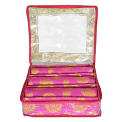 Kuber Industries Multipurpose Bareque Seamless Design Laminated 3 Rod Bangle Box/Organizer/Case With Tranasparent Top - Pack of 2 (Pink)-47KM0443