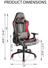 Kuber Industries Ergosmart PC Gaming Chairs with Arm Rest & Wheels | Comes with Headrest & Lumbar Support Cushions | Comfortable Chair for Long Sitting & Back Pain Relief Support | Red & Black