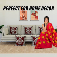 Heart Home Cushion Cover | Sofa Cushion Covers | Embossed Square Cushion Covers | Velvet Cushion Covers | Couch Cushion Covers | Set of 5 | 16 Inch | Maroon