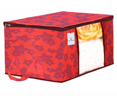 Kuber Industries Metalic Printed 2 Piece Non Woven Fabric Underbed Storage Bag,Cloth Organiser,Blanket Cover with Transparent Window, Brown & Red -CTKTC41054