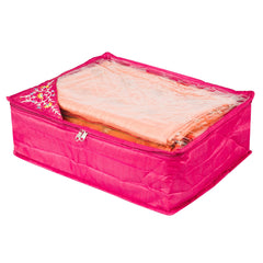 Heart Home Saree Cover | Clothes Storage Bag | Storage Organizer Bag | Zip Closure Saree Cover | Wardrobe Organizer | Side Embroidery Saree Cover | 6 Inch | Pack of 2 | Pink