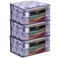 Kuber Industries 3 Piece Non Woven Saree Cover Set, Royal Blue,CTKNEW178