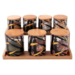 Homestic Borosilicate Glass Containers with Bamboo Lid and Stand|Kitchen Organizer Items and Storage|Multipurpose Airtight Containers|7 Pieces Kitchen Containers Set (4 X 350ml, 3 X 850ml)