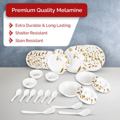 Kuber Industries 32 Pieces Round Melamine Microwave & Dishwasher Safe Dinnerware Kitchen Crockery Set | Glossy Dinner Sets & Kitchen Set for Home | Deluxe Brown - White