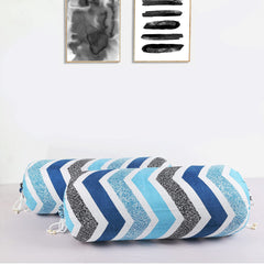 Heart Home Bolster Cover|Soft Cotton Bolster Cover Set|Diwan Round Bolster Pillow Covers|Luxurious Zig Zag Print Roll Masand Cover|16x32 Inch|Pack of 2 (Multi)