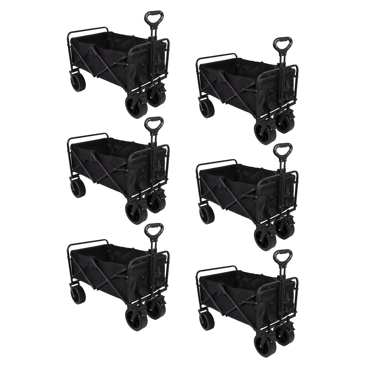 Kuber Industries (Set of 6) Garden Wagon Cart with Wheels Foldable & Portable Design - Heavy Duty Pullable Yard Cart with 8" Wide Wheels - Black