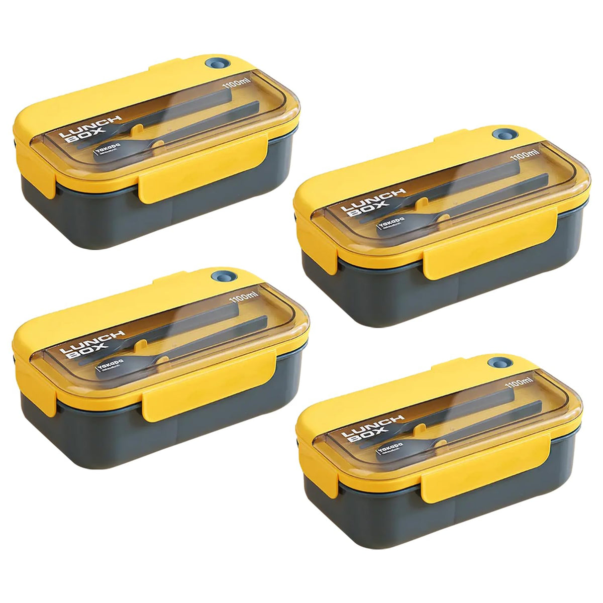 Kuber Industries Insulated Lunch Box for Kids & Adults|Premium Food-Grade PP Plastic|Leakproof & Spill Proof|Dishwasher & Microwave Safe Lunch Box|1000 ML|HX0043128|Yellow & Blue (Pack of 4)