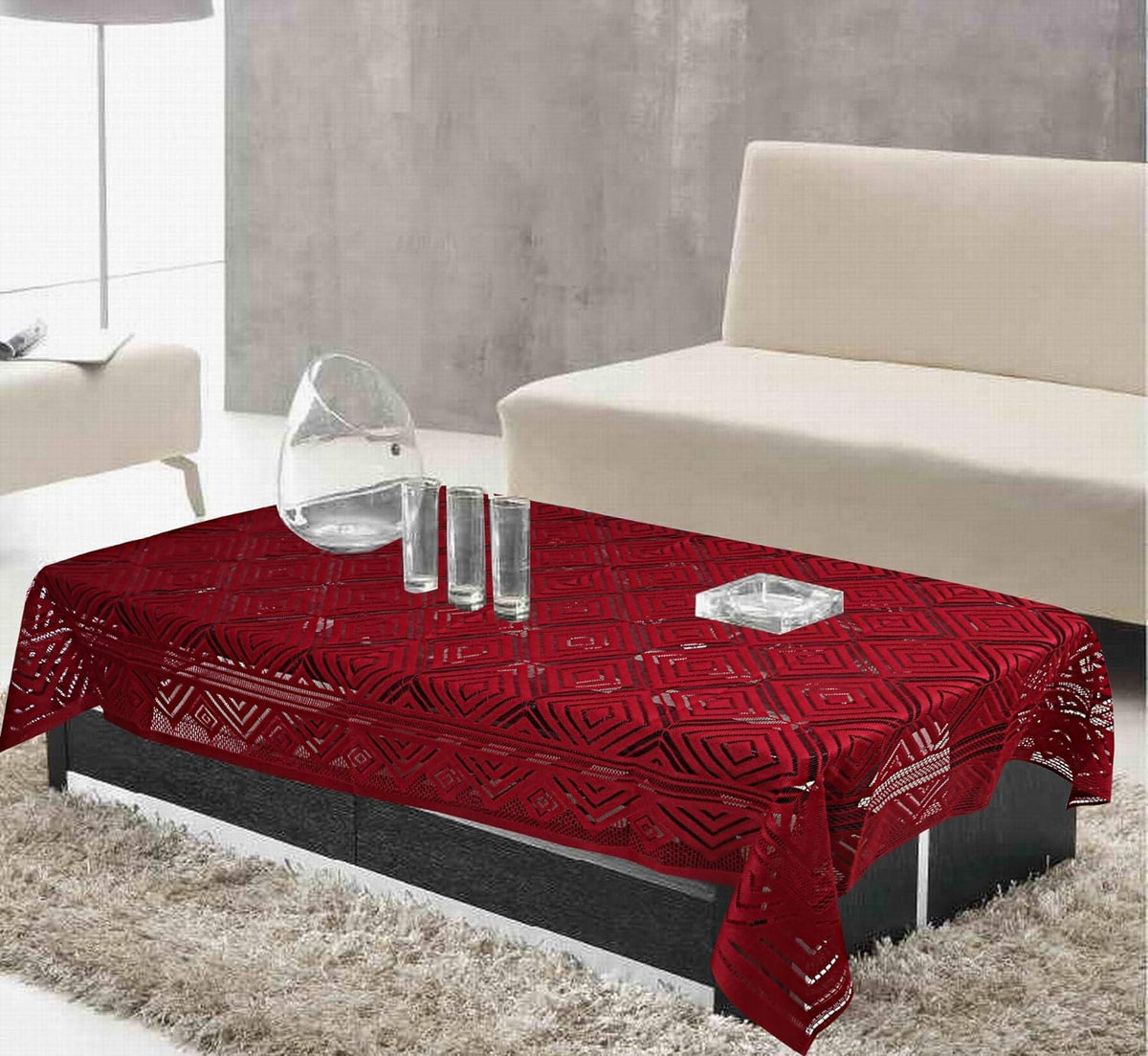 Kuber Industries Argyle Printed Cotton 4 Seater Center Table Cover,40"x60" (Maroon)-44KM027