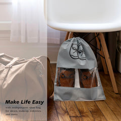 Heart Home Shoe Cover | Travel Shoe Storage Bags | Non-Woven Storage Bag | Shoe Cover with Drawstring | Shoe Organizer with Clear window | Plain | Pack of 24 | Gray