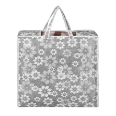 Kuber Industries Blanket Cover | Waterproof Underbed Storage Bag | Wardrobe Storage Bag | Visible Window with Handle | Bedding Clothes Bag | Flower Quilted Comforter Bag | Gray