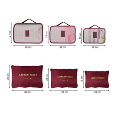 Kuber Industries Pack of 6 Travel Luggage Bag | Toiletry Bag for Jewellery-Watches-Bracelets | Multi-Purpose Storage Bag with Handle | Travel Utility Storage Pouches | LYN16-MRO | Maroon