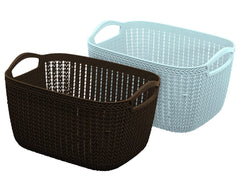 Heart Home Q-6 Designer Plastic Storage Basket For Store Fruits, Vegetables, Magazines, Cosmetics, Stationary Pack of 2 (Blue & Brown)-50HH01692
