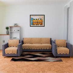 Heart Home Sofa Cover | Net Sofa Slipcover Set | Sofa Cover for Living Room | Sofa Slip Cover for Hall | 5-Seater Sofa Cover for Home Decor | Self Ginger Sofa Cover Set | Golden