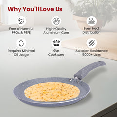 Kuber Industries Dosa Tawa Non Stick Pan with Revivted Handle | High Grade Aluminium Induction Non Stick Tawa Pan | Scratch Resistant, Gas Stove & Induction Compatiable | Gray