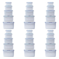 Kuber Industries 30 Pcs Food Containers |Storage Box for Fridge | Vegetable Fruit Boxes | Refrigerator Storage Box | Containers With Airtight Lid | Strainer Basket | HXP00290 | Transparent |Pack of 6