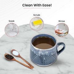 Kuber Industries Ceramic Microwave, Dishwasher Safe Tea/Coffee Cups with Handle | Scratch-Stain Resistant Lemon Tea, Coffee Mug Cup Crockery for Home, Offices & Bar | Leaf - Blue