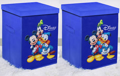 Kuber Industries Disney Team Mickey Print Non Woven Fabric Foldable Laundry Basket, Toy Storage Basket, Cloth Storage Basket with Lid & Handles (Set Of 2, Royal Blue)-KUBMART1215