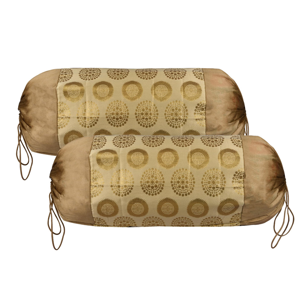 Kuber Industries Bolster Covers | Polyester Bolster Cover Set | Diwan Bolster Cover Set | Bolster Pillow Cover | Banarasi Gola Masand Cover | 16x32 Inch | Pack of 2 | Golden