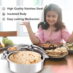 Kuber Industries Stainless Steel Casserole/Chapati Box|2000 ML Chapati Box with Easy Lock Mechanism|Garam Puri & Roti Hot Box|Double Walled Heat Retention for Upto 8 hrs|Heavy Duty Gauge (Pack of 5)