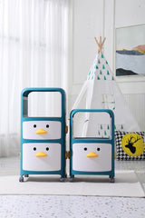 Kuber Industries (Pack of 1) Duck Storage Rack | Large Capacity Trolley Rack For Living Room | Storage Rack For Books | Multipurpose Storage Trolley with Drawers & Wheels For Toys | 518 |Blue