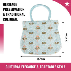 Heart Home Hand Bag|Traditional Hand Bag|Silk Wallet Hand Bag|Woman Tote Hand Bag|Ladies Purse Handbag|Gifts Hand Bag|Curved Shape Embroidery Hand Bag|Light Blue