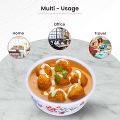 Heart Home Shatter Resistant Melamine White Bowls Set of 6 | Lightweight, BPA Free Aesthetic Bowl Set | Red&Blue Floral Print - White