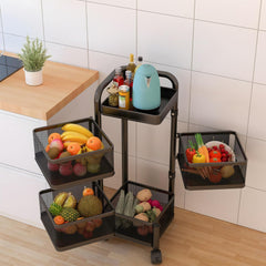 Kuber Industries 4-Layer Kitchen Trolley | 360° Rotating Storage Rack | Square Storage Rack with Wheels | Fruit and Vegetable Storage for Kitchen | Pack of 4 | (Black)
