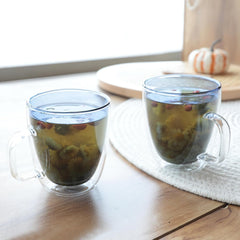 Kuber Industries 6 Pcs Glass Coffee Mugs | Borosilicate Double Walled Glass Mug | High Heat Resistant | Microwave and Dishwasher Safe | 400 ML | Pack of 3 | Blue