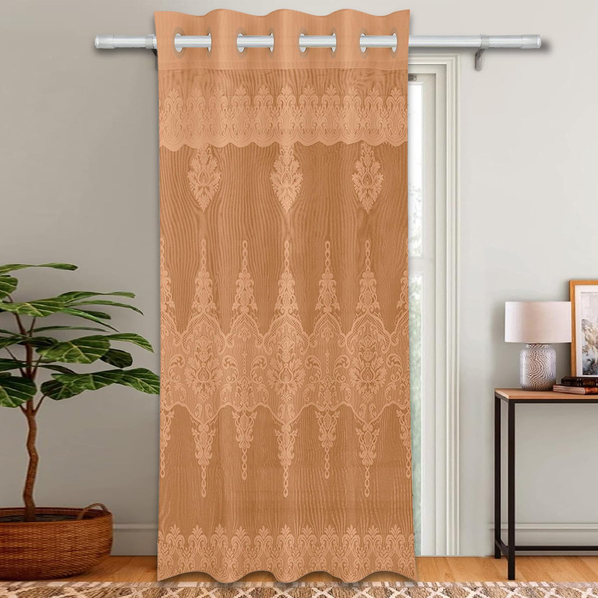 Kuber Industries Door Curtain|Darkening Door Curtains|Premium Drapes for Bedroom|Sheer Curtain with 8 Rings|Parda for Living Room|Net Frill Door Curtain|7 Ft|SY15ZZ|Golden