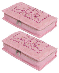 Kuber Industries Multiuses Embroidery Design Portable Jewellery Organizer With 6 Tranasparent Pockets- Pack of 2 (Pink)