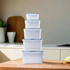 Kuber Industries 25 Pcs Food Containers|Storage Box for Fridge | Vegetable Fruit Boxes | Refrigerator Storage Box | Containers With Airtight Lid | Strainer Basket | HXP00290 | Transparent |Pack of 5
